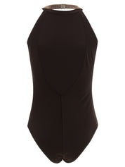 Brunello Cucinelli One‑Piece Swimsuit — Precious Collar, Brown