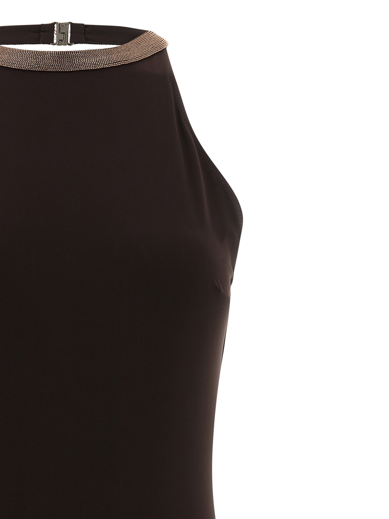 Brunello Cucinelli One‑Piece Swimsuit — Precious Collar, Brown
