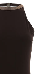 Brunello Cucinelli One‑Piece Swimsuit — Precious Collar, Brown
