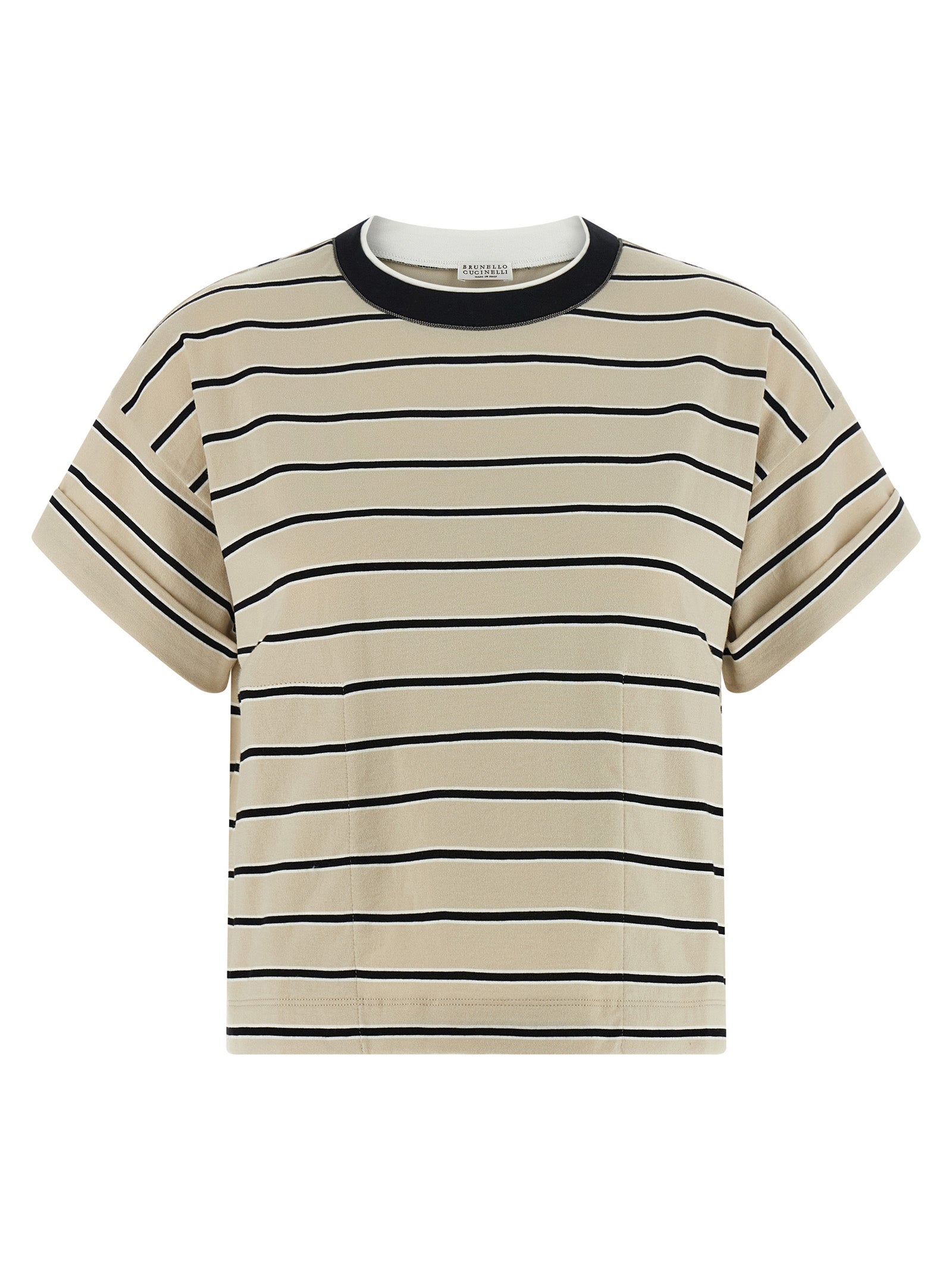 Brunello Cucinelli Shiny Trims T‑shirt — Topwear (Beige)