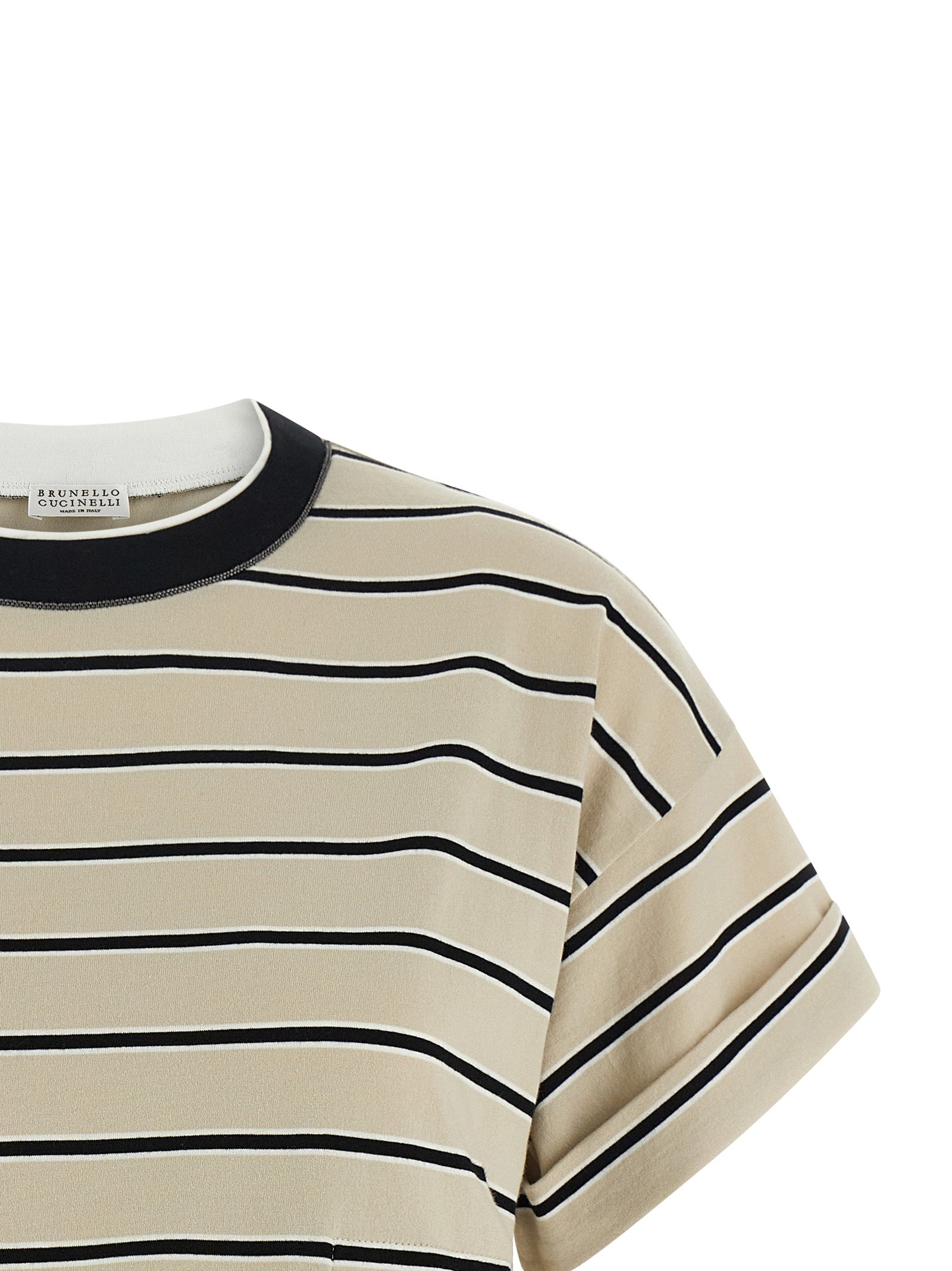 Brunello Cucinelli Shiny Trims T‑shirt — Topwear (Beige)