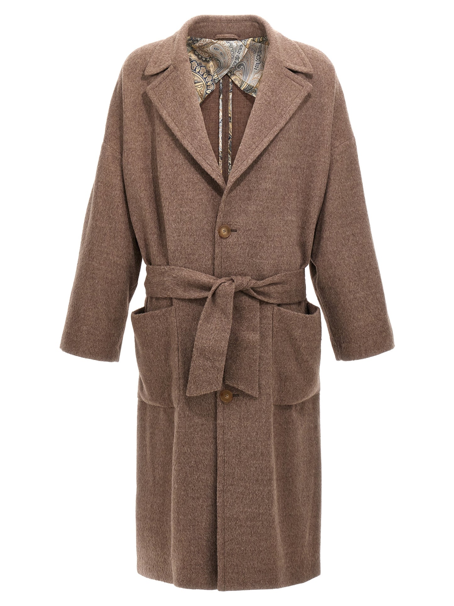 Etro Beige Wool Coat for Men — Single‑Breasted, Belted