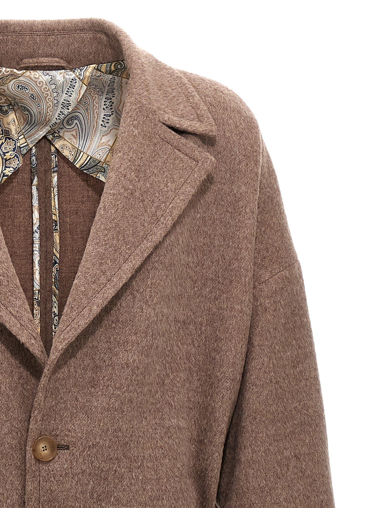 Etro Beige Wool Coat for Men — Single‑Breasted, Belted