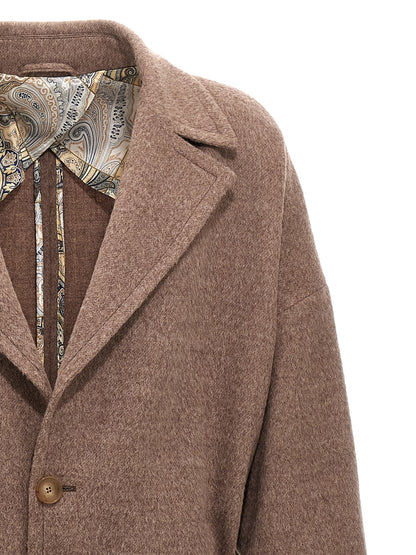 Etro Beige Wool Coat for Men — Single‑Breasted, Belted