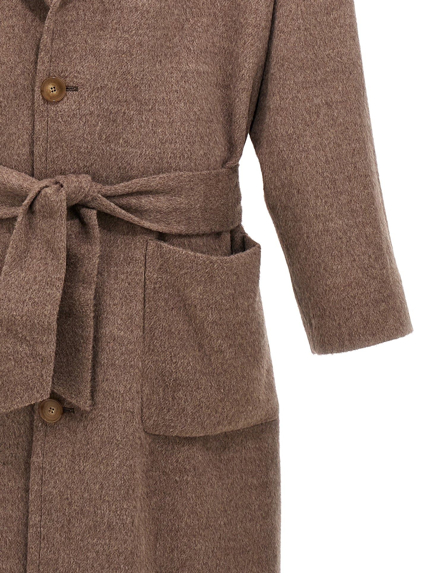 Etro Beige Wool Coat for Men — Single‑Breasted, Belted