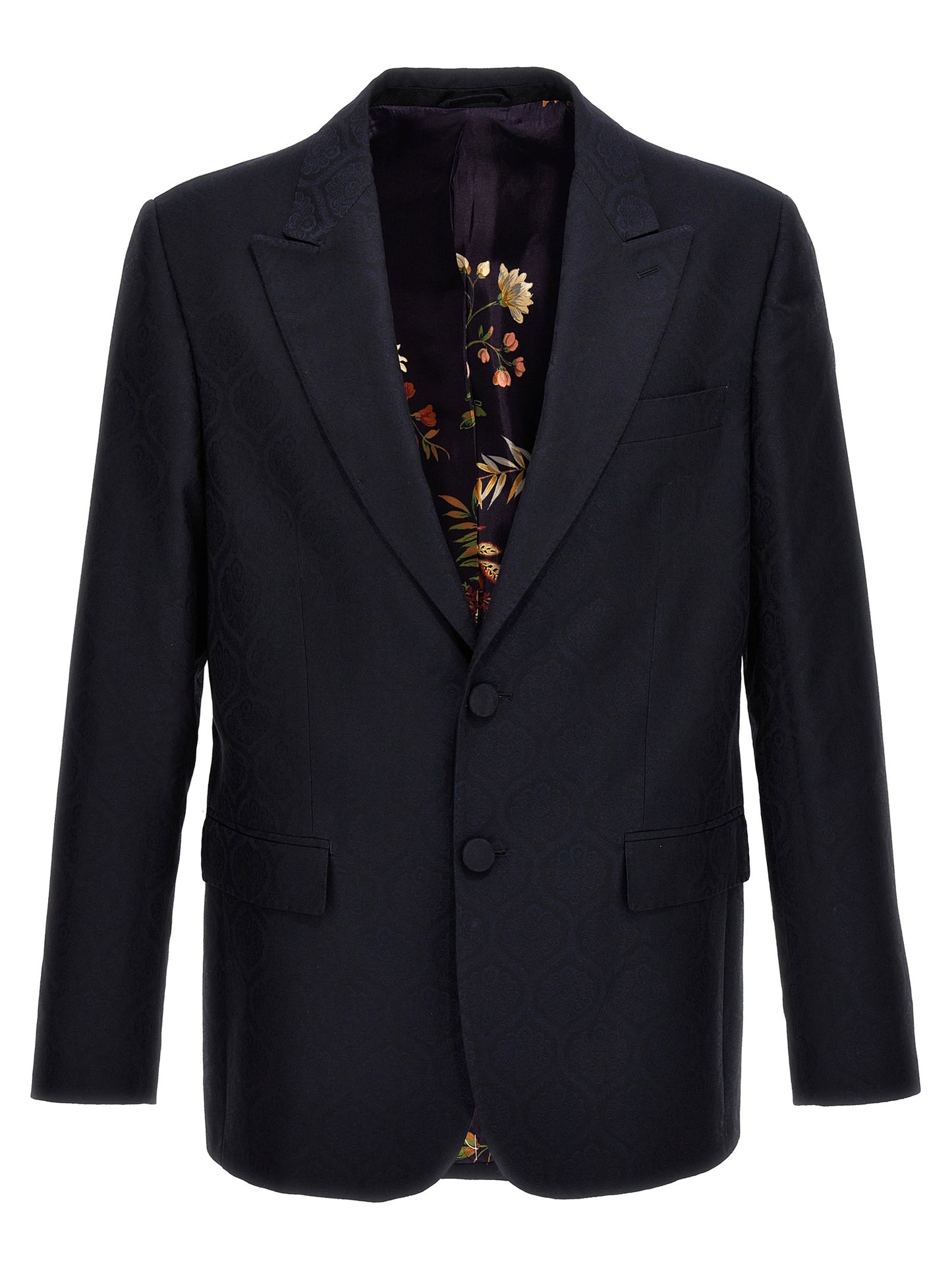 Etro Blue Jacquard Single-Breasted Blazer for Men