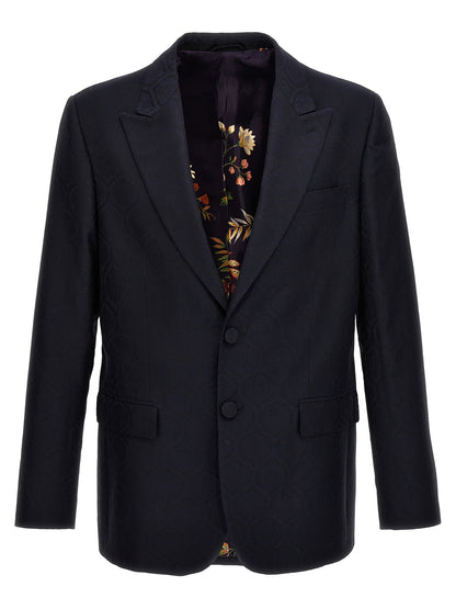 Etro Blue Jacquard Single-Breasted Blazer for Men