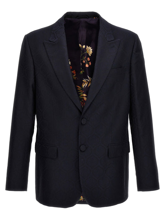 Etro Blue Jacquard Single-Breasted Blazer for Men