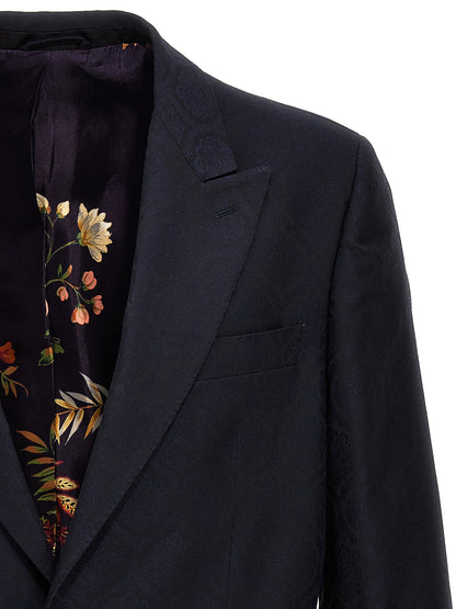 Etro Blue Jacquard Single-Breasted Blazer for Men