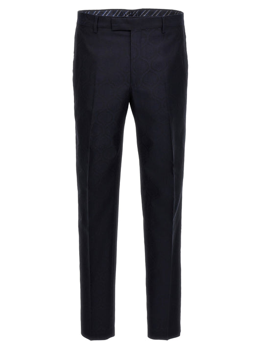 Etro Jacquard Trousers for Men — Slim Fit Blue
