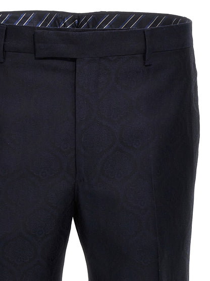 Etro Jacquard Trousers for Men — Slim Fit Blue