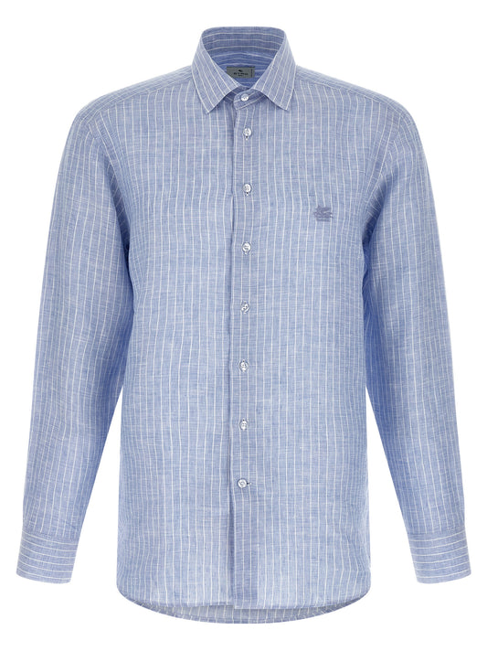 Etro Striped Linen Shirt for Men — Light Blue, Roma Fit