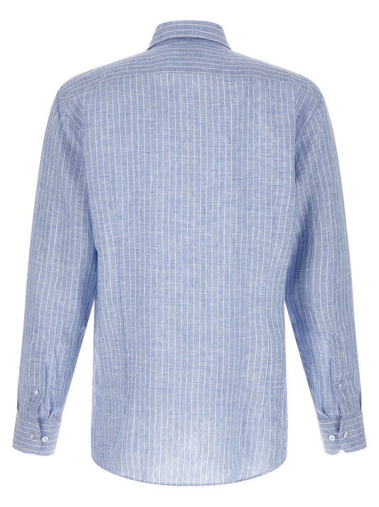 Etro Striped Linen Shirt for Men — Light Blue, Roma Fit