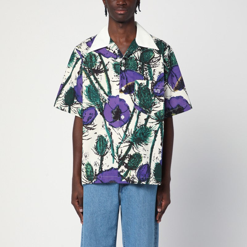 Wales Bonner Highlife bowling shirt in cotton with purple print