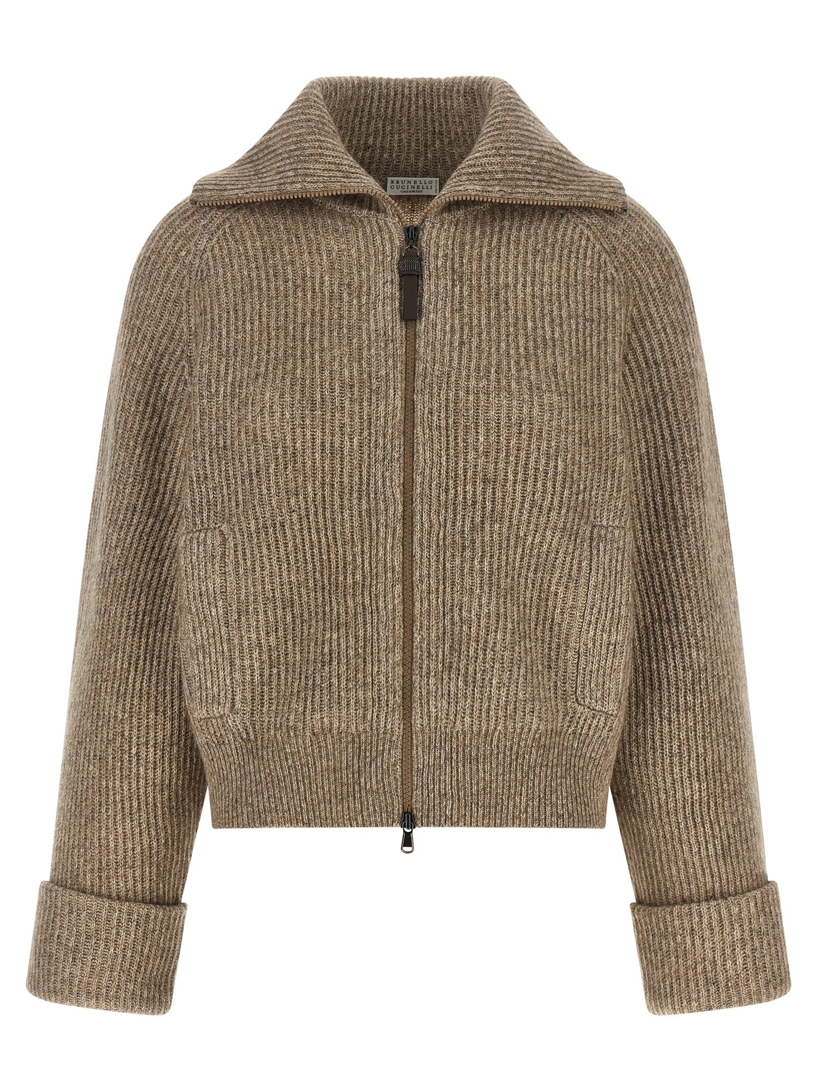Brunello Cucinelli Shiny Zipper Pull Cardigan