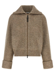 Brunello Cucinelli Shiny Zipper Pull Cardigan