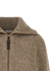 Brunello Cucinelli Shiny Zipper Pull Cardigan