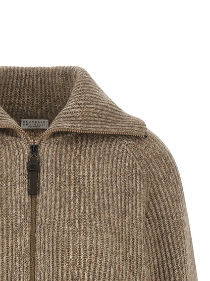 Brunello Cucinelli Shiny Zipper Pull Cardigan