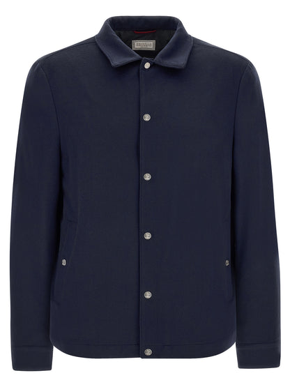 Brunello Cucinelli Flannel Overshirt Jacket – Blue, Men