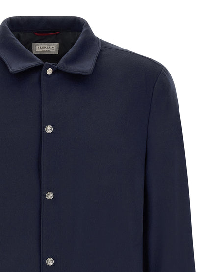 Brunello Cucinelli Flannel Overshirt Jacket – Blue, Men