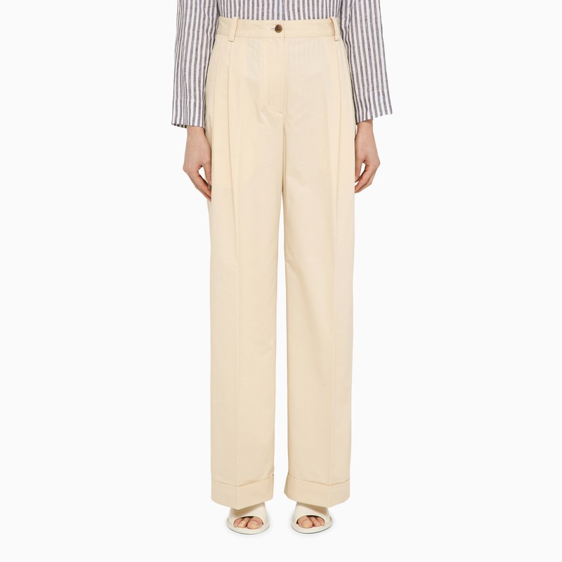 Maison Kitsuné Cream cotton trousers with embroidered logo