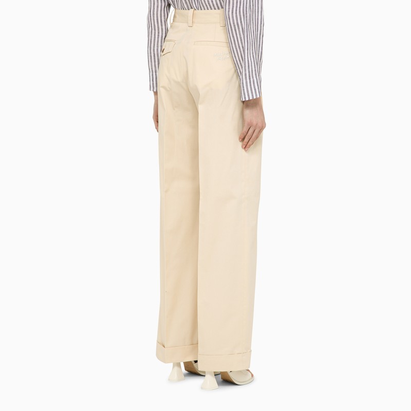 Maison Kitsuné Cream cotton trousers with embroidered logo
