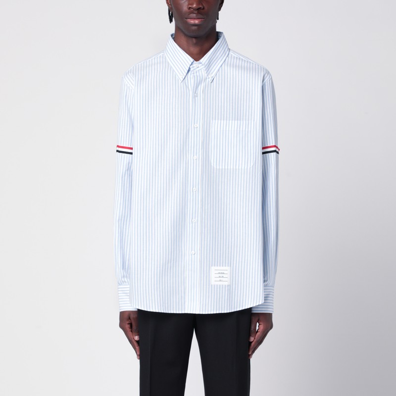 Thom Browne White/blue striped button-down shirt in cotton