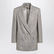 Max Mara Olimpia double-breasted chevron linen blazer in beige