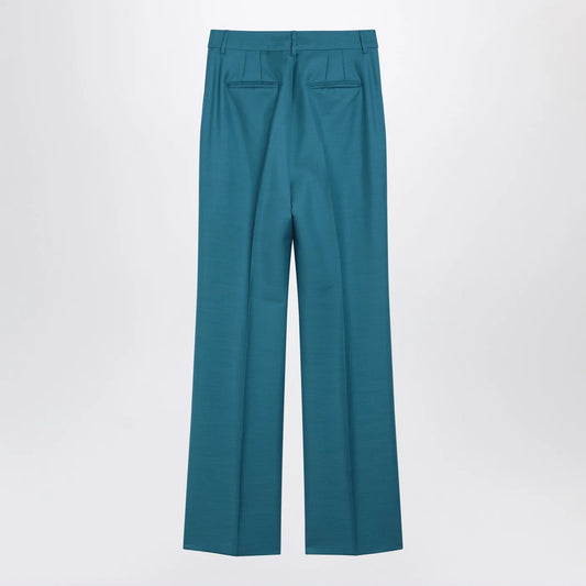 Max Mara Turquoise Wool & Silk-Blend Trousers — Women