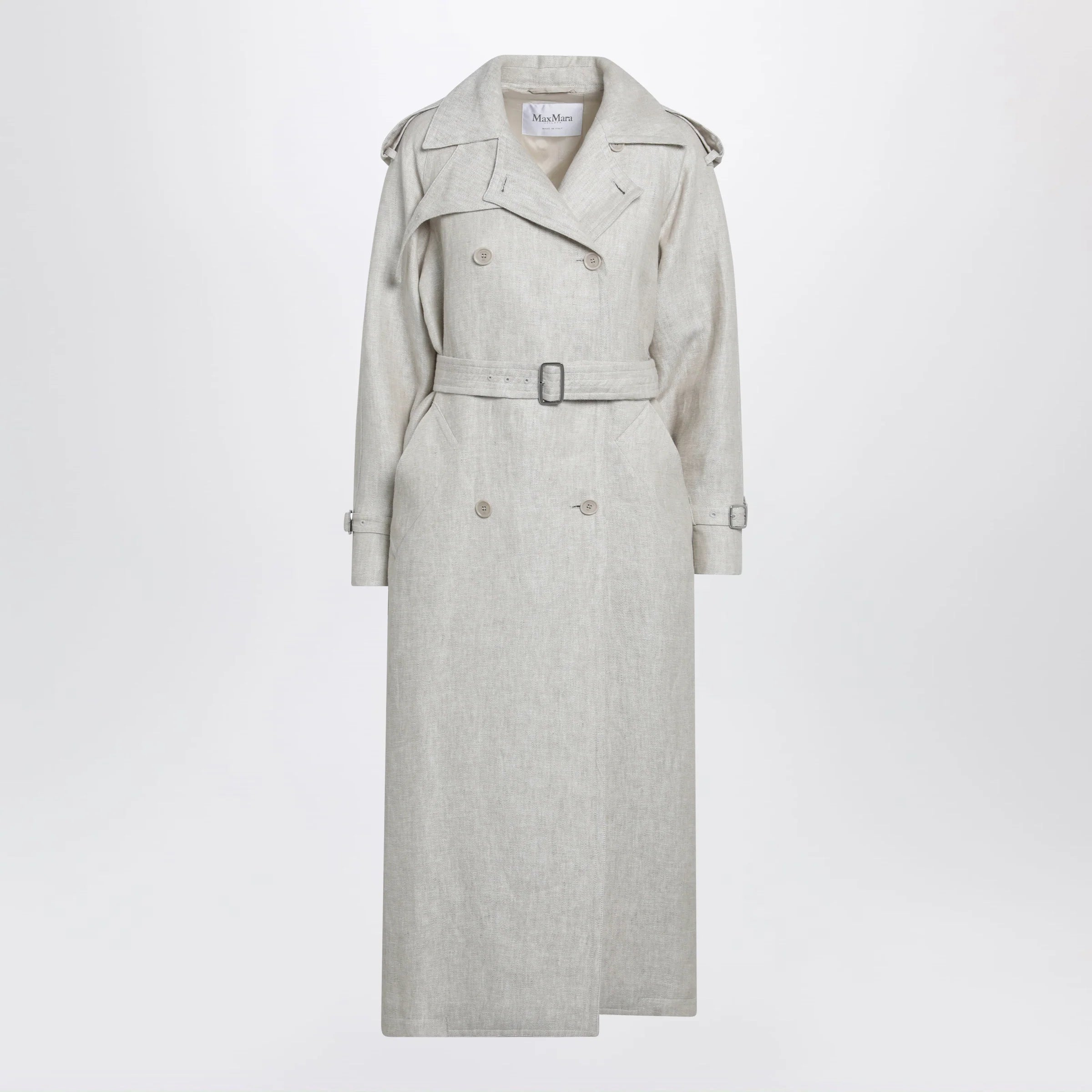 Max Mara Sand-coloured double-breasted duster coat in linen drill