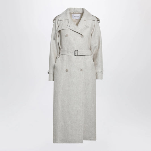 Max Mara Sand-coloured double-breasted duster coat in linen drill