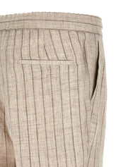 Brunello Cucinelli Striped Linen Trousers — Men’s Beige