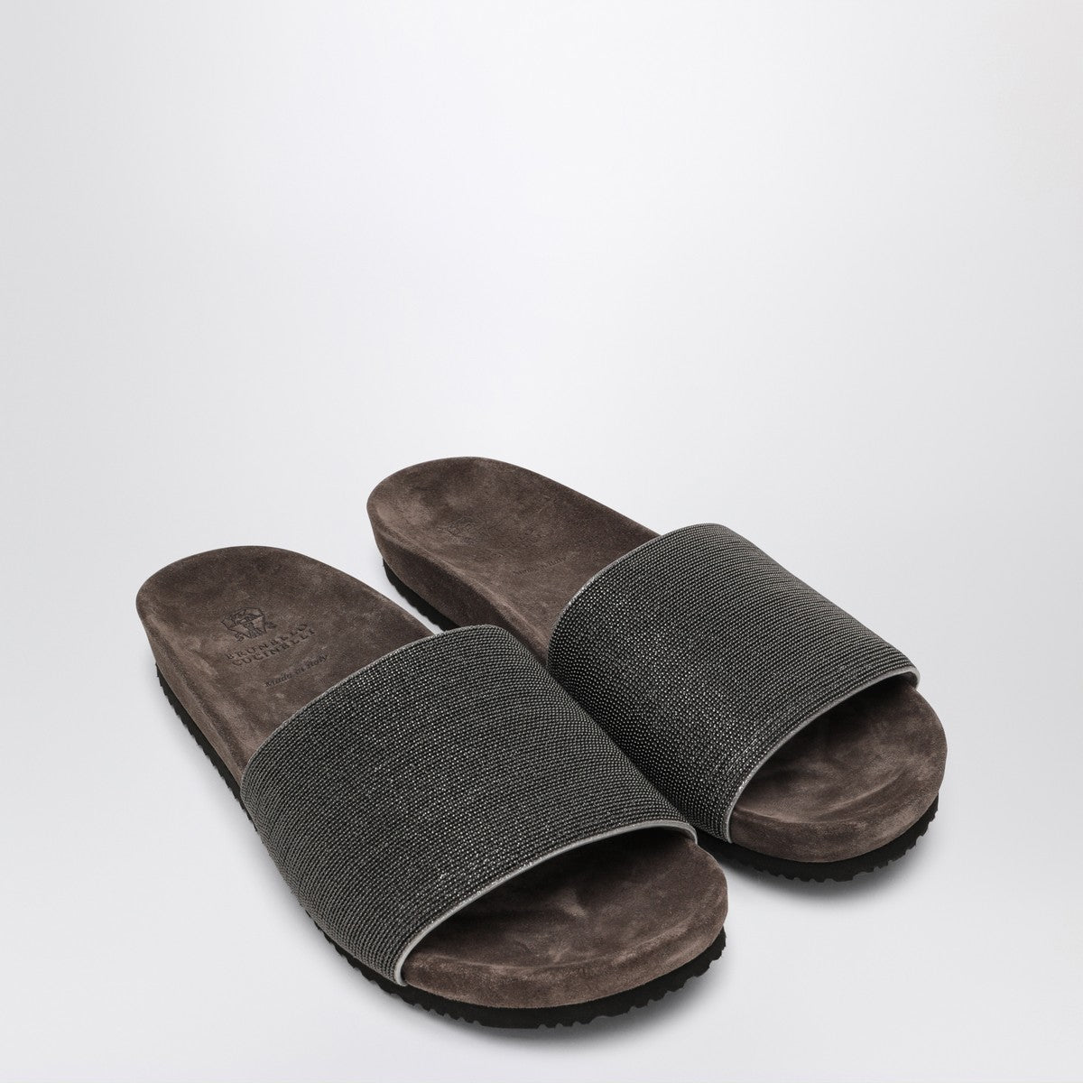 Brunello Cucinelli Taupe Suede Slides