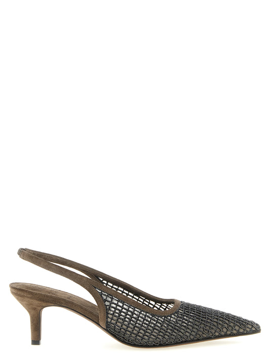 Brunello Cucinelli City Slingback Pumps — Brown Heels