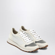 Baskets blanches en nylon et daim Brunello Cucinelli
