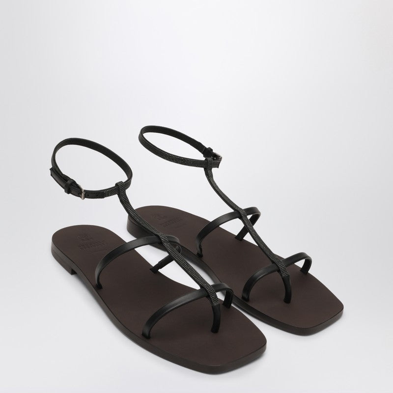 Brunello Cucinelli Black Sandals with Precious Strap