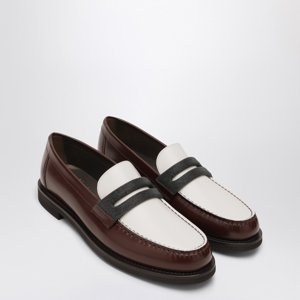 Mocassins Brunello Cucinelli marron/blanc en cuir de veau