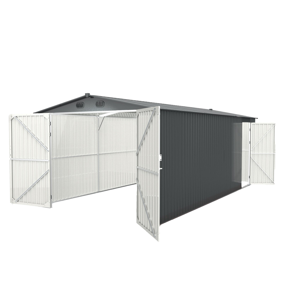 Chery Industrial [AS-IS] 10'x20' Metal Garage Shed with Double Front Doors - D_DOUMS1020DG01