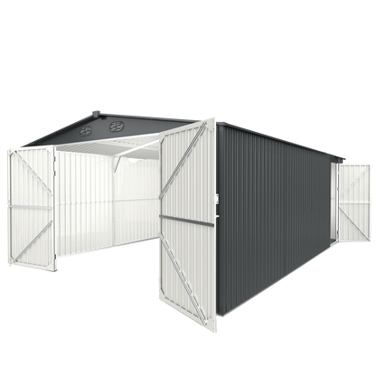 Chery Industrial [AS-IS] 13'x20' Metal Garage Shed with Double Front Doors - D_DOUMS1320DG01
