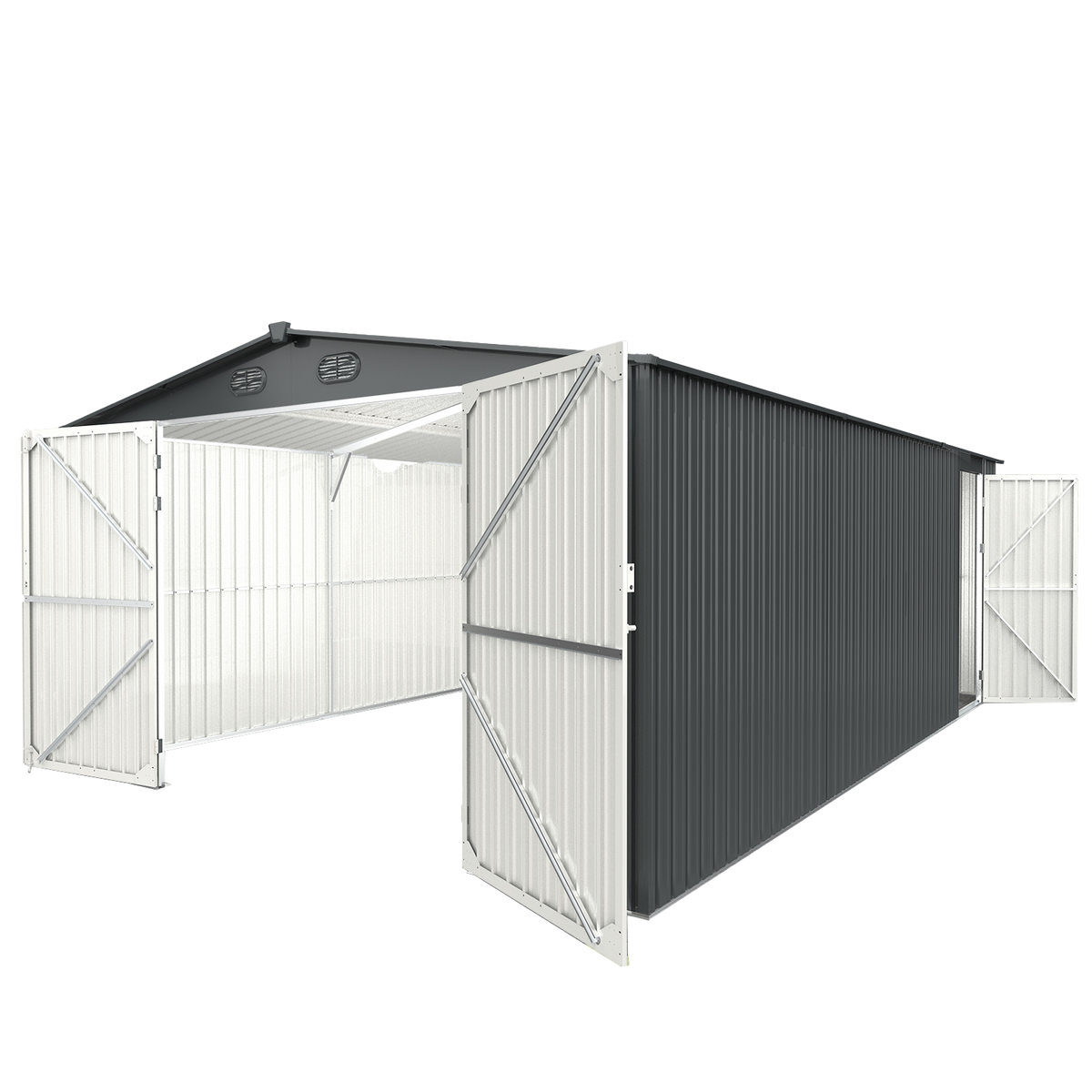 Chery Industrial [AS-IS] 13'x20' Metal Garage Shed with Double Front Doors - D_DOUMS1320DG01