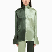 WOERA Green silk colour-block shirt