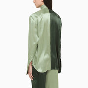 WOERA Green silk colour-block shirt