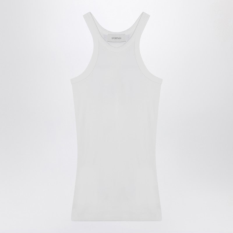 Sportmax White ribbed tank top in silk blend