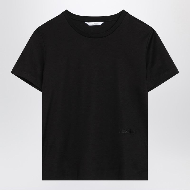 Max Mara Black Cotton T‑Shirt with Embroidered Logo