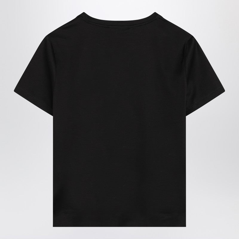 Max Mara Black Cotton T‑Shirt with Embroidered Logo