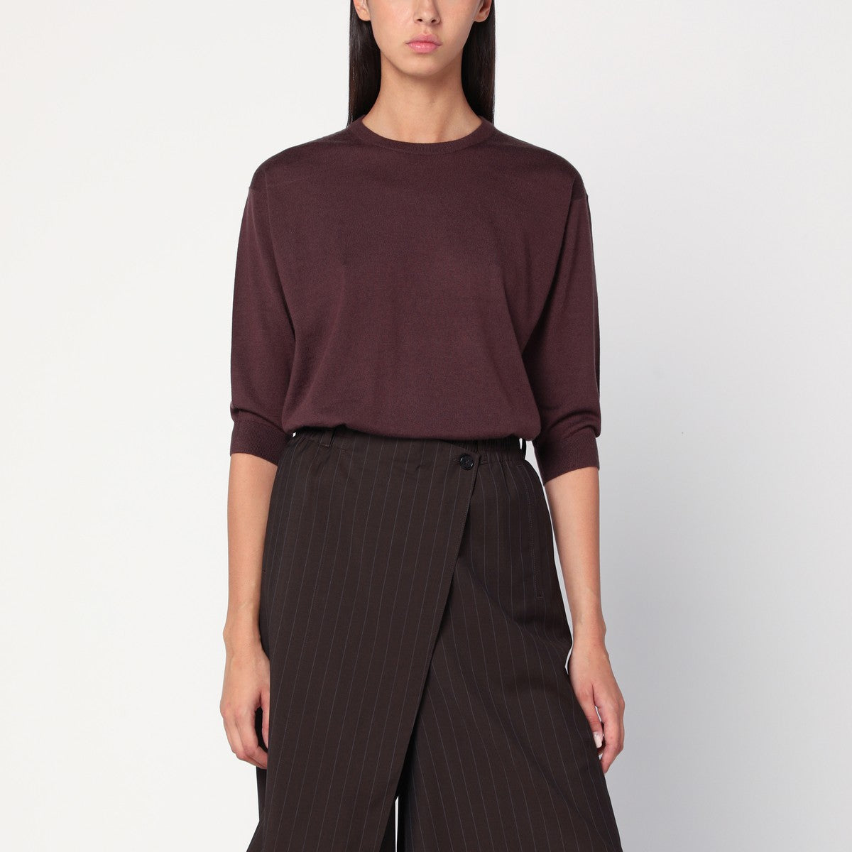 6397 Short-sleeved sweater in espresso brown wool
