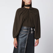NAMACHEKO Draped Silk Shirt — Black Women's Top
