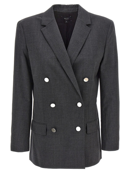 Theory Boxy Blazer — Women's Wool Jacket, Gray