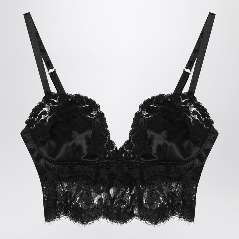 Dolce &amp; Gabbana Dolce&amp;Gabbana Top bralette negro de satén de seda y encaje
