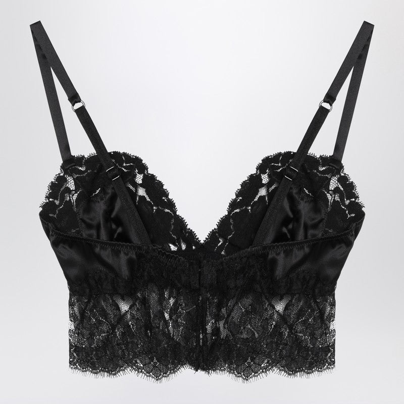 Dolce &amp; Gabbana Dolce&amp;Gabbana Top bralette negro de satén de seda y encaje